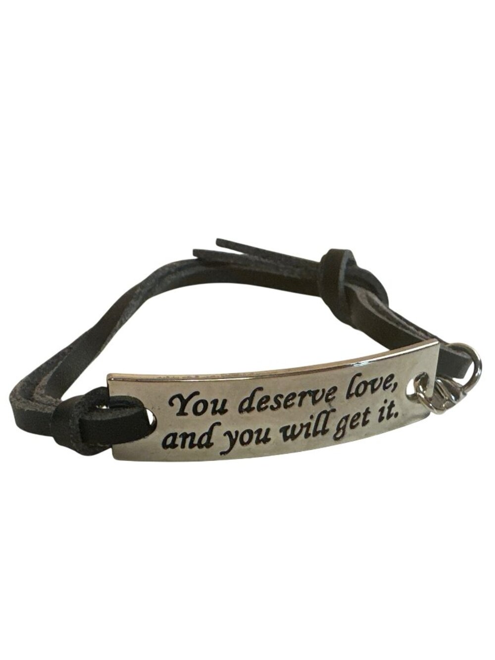 Inspirational Bracelet "You Deserve Love" Quote Black Adjustable Leather Band